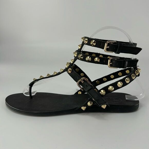 Ash Oasis Black Leather Studded Sandals - Picture 2 of 9